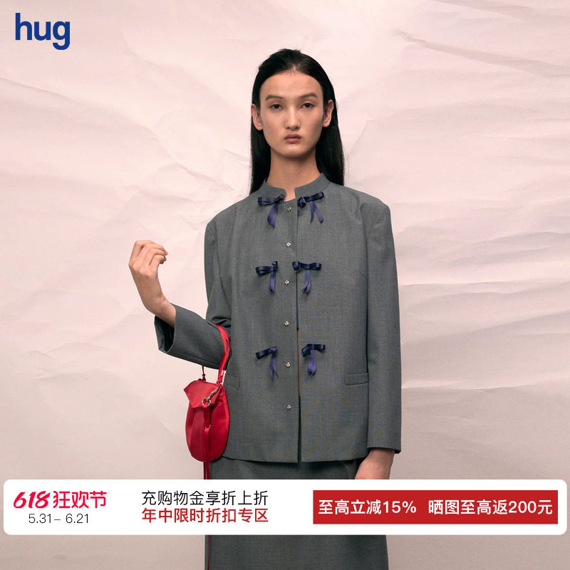 【AO YES 凹是】hug 2026早春新款立领蝴蝶结羊毛夹克外套