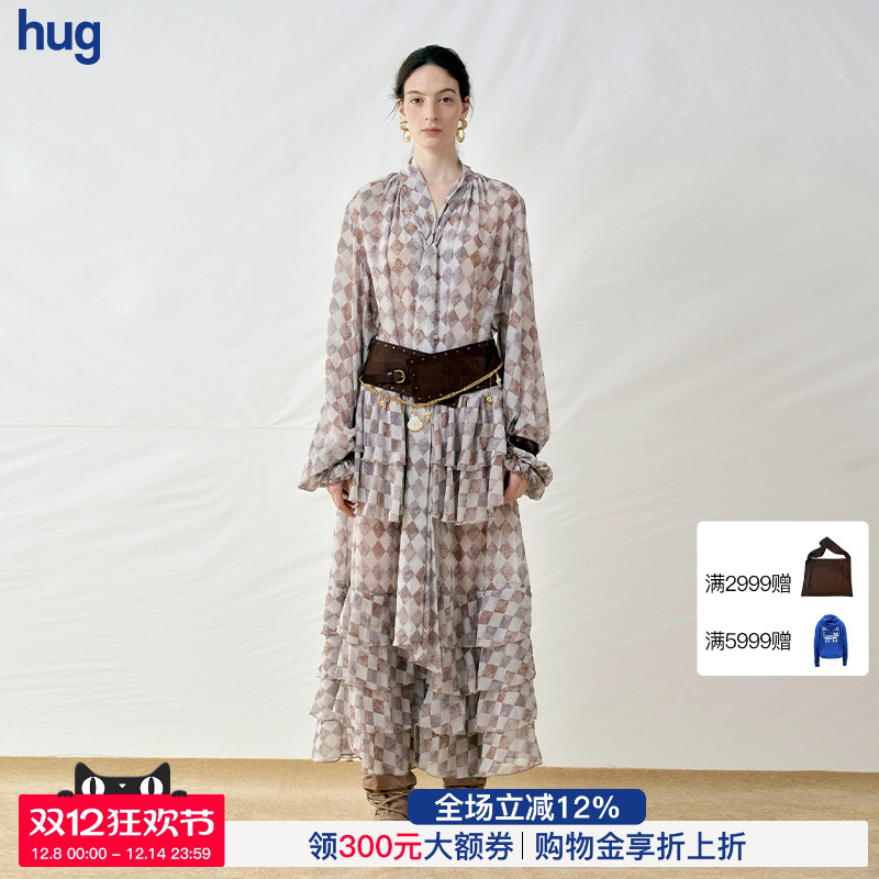 CelloSonata荷叶边长袖长裙