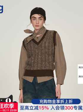 【ICEDUST】hug 2025秋冬新款拼色花纱针织马甲背心icedust