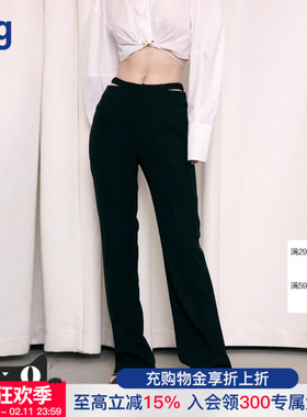 【AETNA PROJECT】hug黑色镂空抽带设计感显瘦西装小黑裤修身长裤