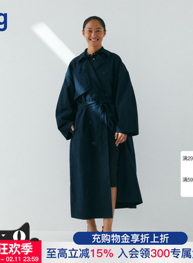 【COMMXN COMMXN】hug 2026早春新轻熟风轻盈亚麻翻领长风衣外套