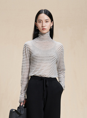 【WHM】hug 2025秋冬新款薄羊绒羊毛高领套头针织长袖上衣内搭