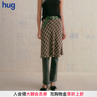 2025春夏新復古文學院格紋半裙桑蠶絲墜感半身裙 hug MARCHEN