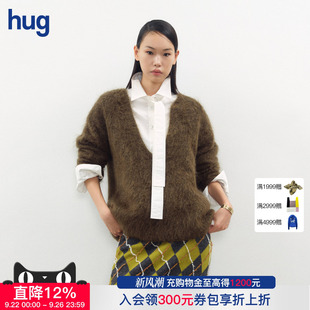 2025秋冬新款 hug 紫色墨绿极细马海毛深V套头衫 JUNWEILIN
