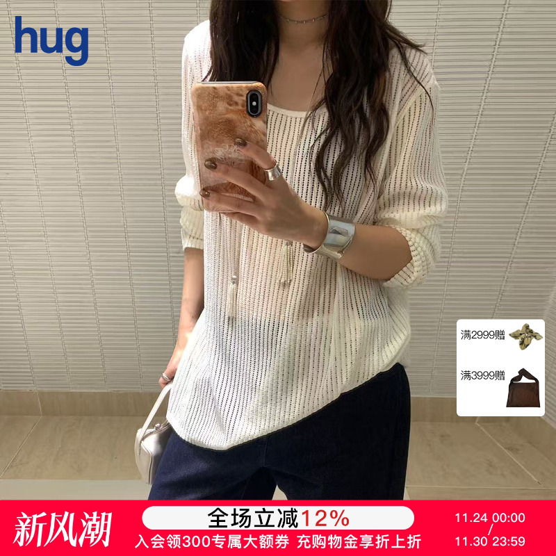 【ICEDUST】hug 2025秋冬新款镂空开叉针织长袖T恤icedust
