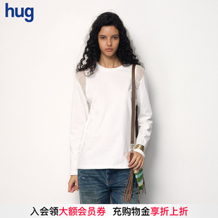 白纱袖 2025秋冬新款 hug 头抽褶拼接白针织长袖 JUNWEILIN