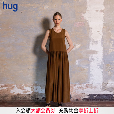 【UMAWANG】hug 2026春夏新款复古褶皱无袖宽版连衣裙