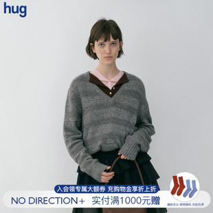2026早春羊绒镂空针织衫 hug DIRECTION 肌理感V领套头毛衣