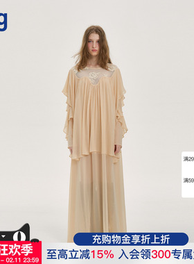 【PANNPANN】hug 2025秋冬新款Sandlight法式复古刺绣轻纱连衣裙