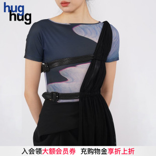 WAAG OUDE 黑色皮带通勤纯色垂坠网纱披肩 买手店 hug