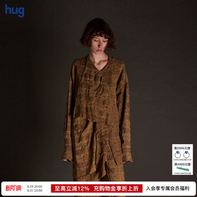 【UMAWANG】hug 复古格纹荷叶边长袖衬衫