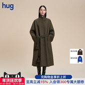 WHM hug 2025秋冬新款 斜纹羊毛双面呢连袖 长大衣