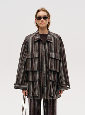 【ICEDUST】hug 2025秋冬新款竖条纹大口袋中长款外套icedust