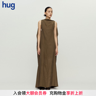 KUVA橄榄绿砂洗真丝露背无袖 2026早春新款 hug 连衣裙 RUOHAN