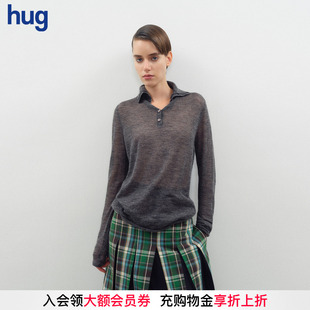 2025秋冬新款 hug 灰色细马海毛纽扣高领上衣 JUNWEILIN
