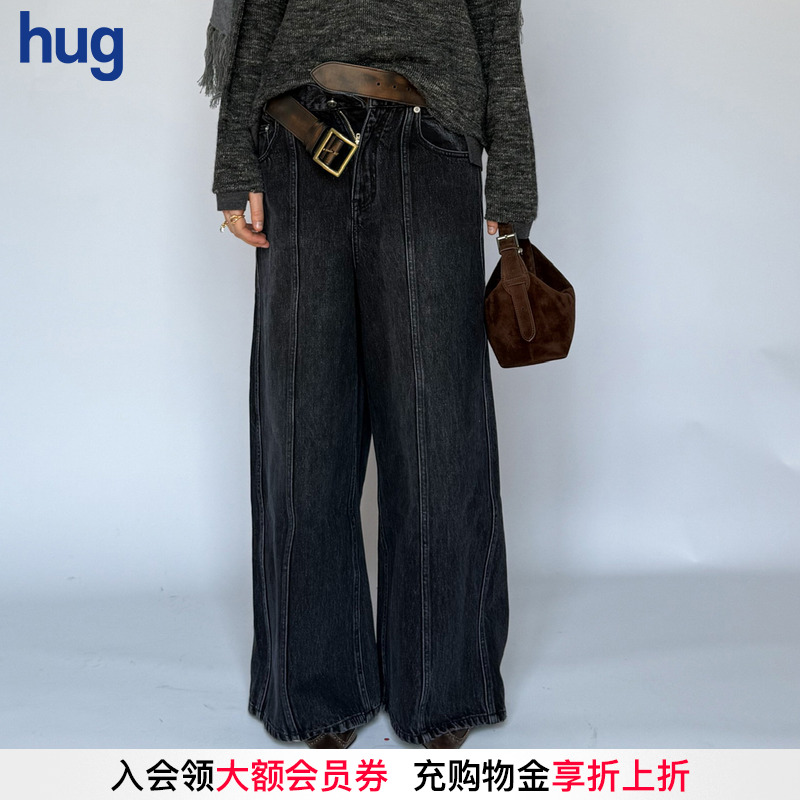 COTEMP25秋冬黑色牛仔阔腿裤