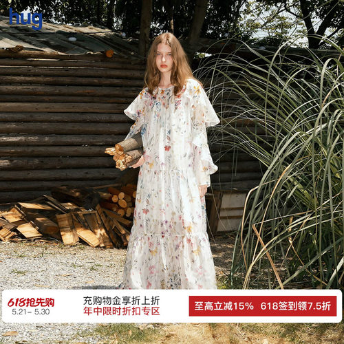 PANNPANN花园印花超长连衣裙