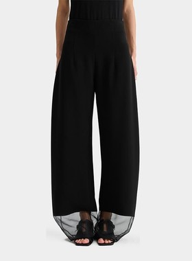 【DEEPMOSS】hug 2025雾黑色醋酸拼纱香蕉阔腿休闲长裤