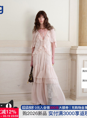 孔雪儿易梦玲同款【Cello Sonata】hug 2026粉色蕾丝荷叶边连衣裙