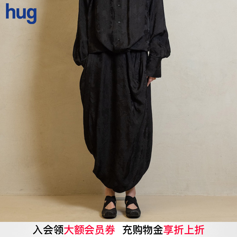 【UMAWANG】hug 2025秋冬新款复古搭扣印花交叠半裙