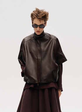 【ICE DUST】hug 2025秋冬新款领结羊皮七分袖夹克icedust