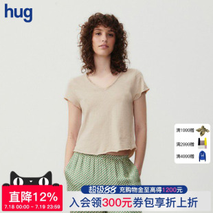 AMERICAN hug VINTAGE 上衣卷边T恤 2025早春新款 v领短袖