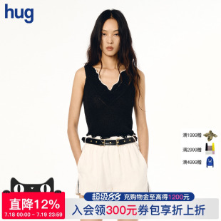 2025早春新纯色钩针感饰边针织背心木耳边拼色上衣 XUZHI hug