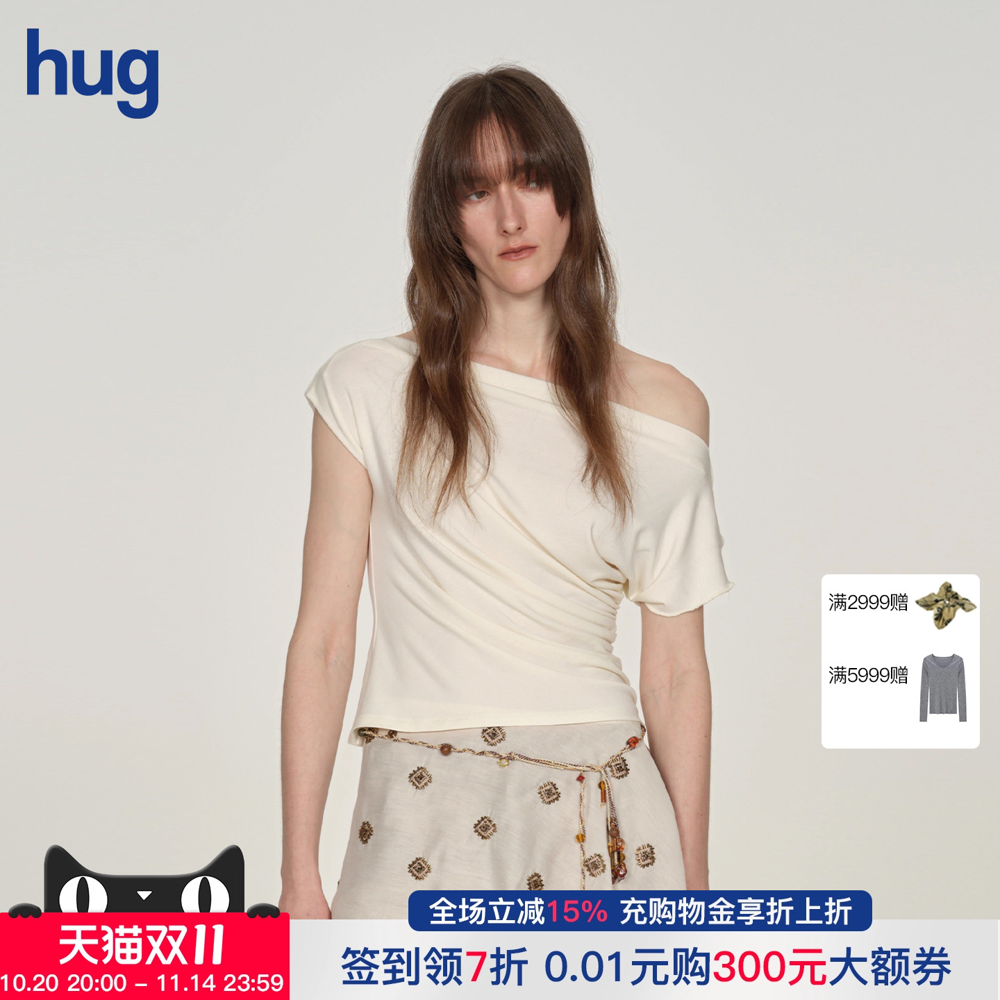 ICEDUST25秋冬新款斜肩褶皱T恤