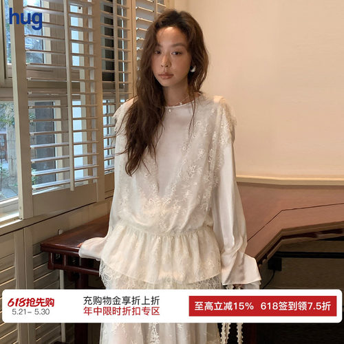 【ICEDUST】hug 2026夏新蕾丝假两件小衫长袖衬衫