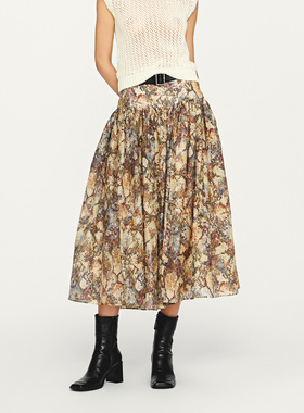 【INTO THE EAST】hug 2025秋冬新马赛克宽腰碎褶丝棉半裙