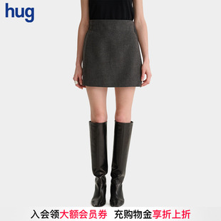 2025秋冬新款 hug 深灰色斜襟搭袢毛呢短裙 DEEPMOSS