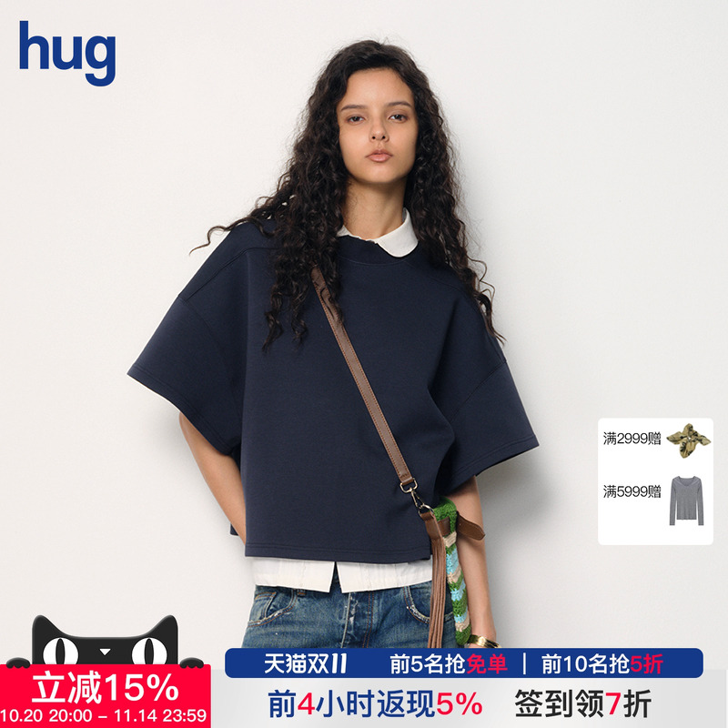 JUNWEILIN蝙蝠短袖套头廓形卫衣