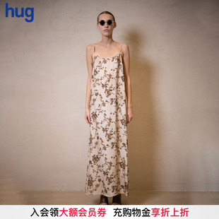 2025春夏新款 hug 復古印花吊帶連衣裙 UMAWANG