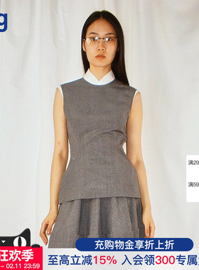 【AO YES 凹是】hug 2025秋冬新中式拼接收腰无袖瑟曼上衣