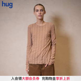 復古長袖 2025春夏新款 hug 鏤空網紗上衣蕾絲打底 UMAWANG