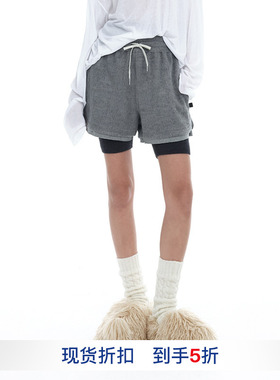 【ANDAHALF】hug 新款纯色长毛针织毛呢短裤毛衣阔腿裤