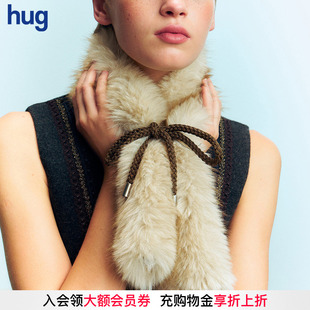 2025秋冬新款 hug 米白色环保皮草编绳围脖 JUNWEILIN