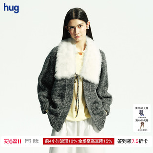 【MARCHEN】hug 2026秋冬新款碎雪外套 可拆卸羊毛领羊毛针织上衣