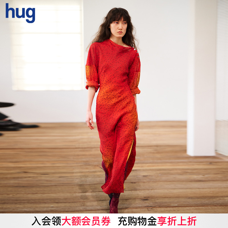 【SAMUEL GUI YANG】hug 2025秋冬新中式小鱼印花旗袍连衣裙