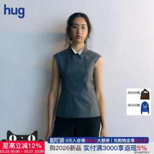 凹是 YES hug 2026早春新款 上衣 灰色蓝色白色蝴蝶领无袖