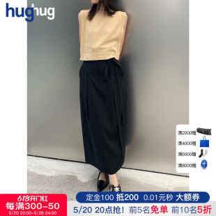 hug 设计师品牌 SS24新款 HYKE 简约纯黑色腰带开衩中长半身裙