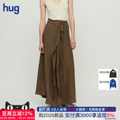 2026早春新款 hug 简约KORA橄榄绿砂洗真丝飘襟半裙 RUOHAN