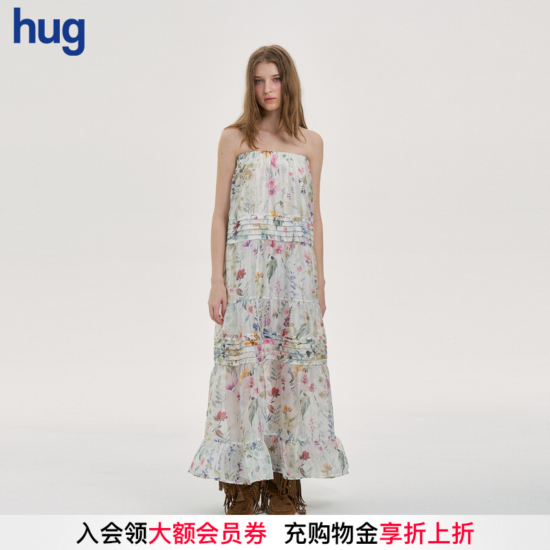 【PANNPANN】hug 2025秋冬新款Petal花园印花半长裙素底碎花纹色