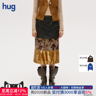 新款 hug DUST 金丝绒印花拼接皮裙icedust ICE