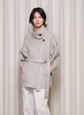 【BOTTOM NOTES】hug 2025秋冬新款束腰短款外套羊毛系带大衣