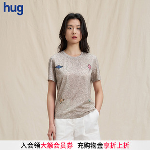 2025春夏新款 hug 光澤針織布印花合體T恤 WHM