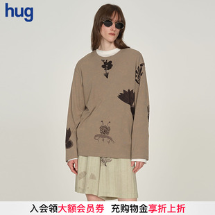 hug 2025秋冬新款 ICE 棉質(zhì)原創(chuàng)植物印花長(zhǎng)袖 T恤 DUST