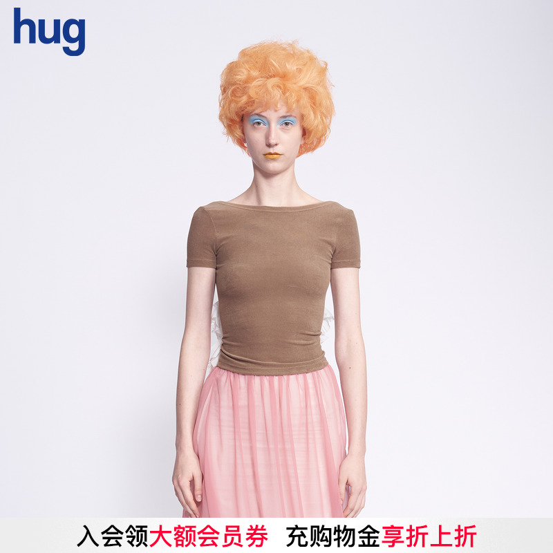 【LOUIS SHENGTAO CHEN】hug 2025秋冬咖啡露背花瓣短袖上衣