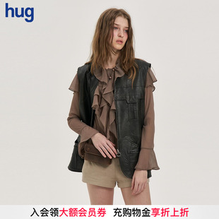 2025秋冬新款 hug 城市旅人皮革马甲暗墨咖黑色 PANNPANN