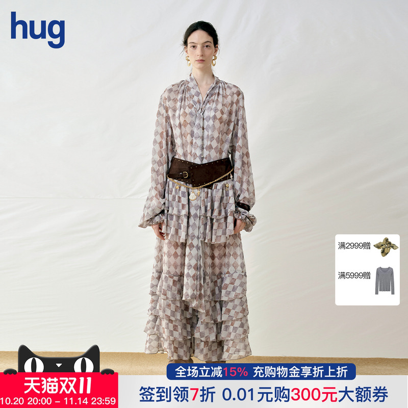 CelloSonata荷叶边长袖长裙